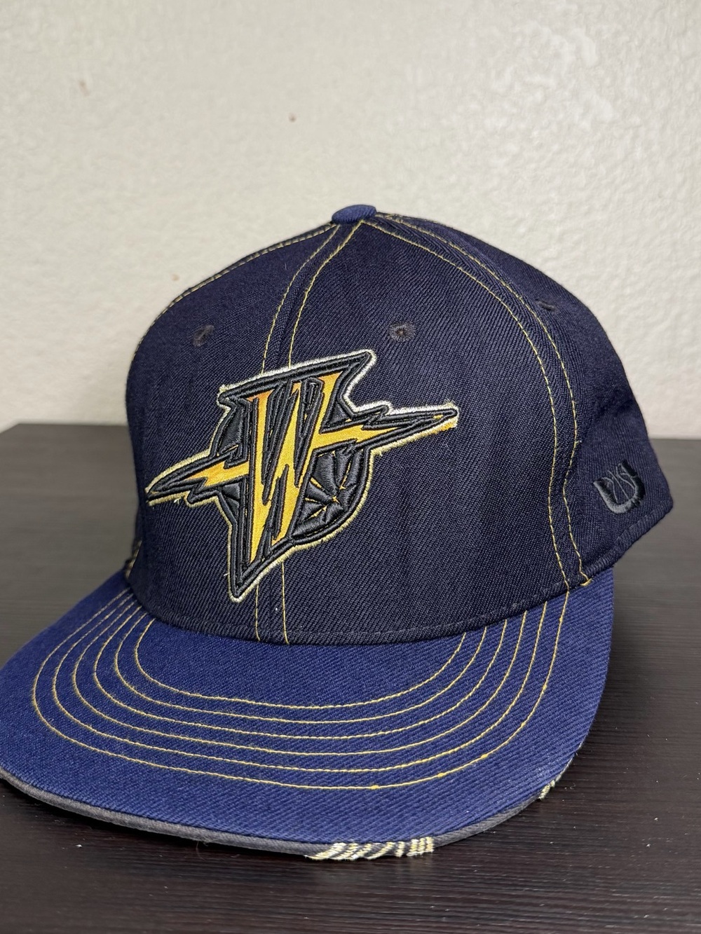 NBA Navy and Yellow Men's Snapback Hat with Embroidered Logo